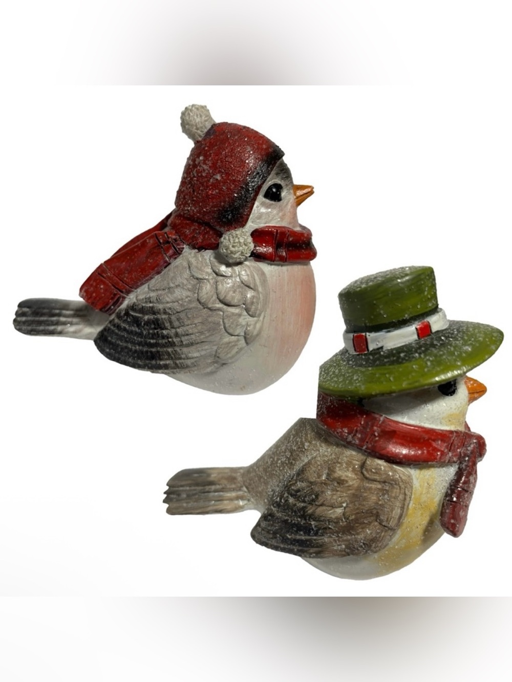 Kirklands Resin Birds of Winter Wearing Scarves Hats Set of 2  LIKE NEW Decor
